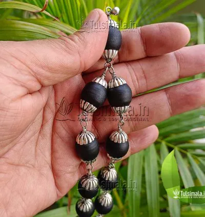 108+1 Shyama Tulsi with Pure Silver Capping  16mm Beads Size Japa Mala